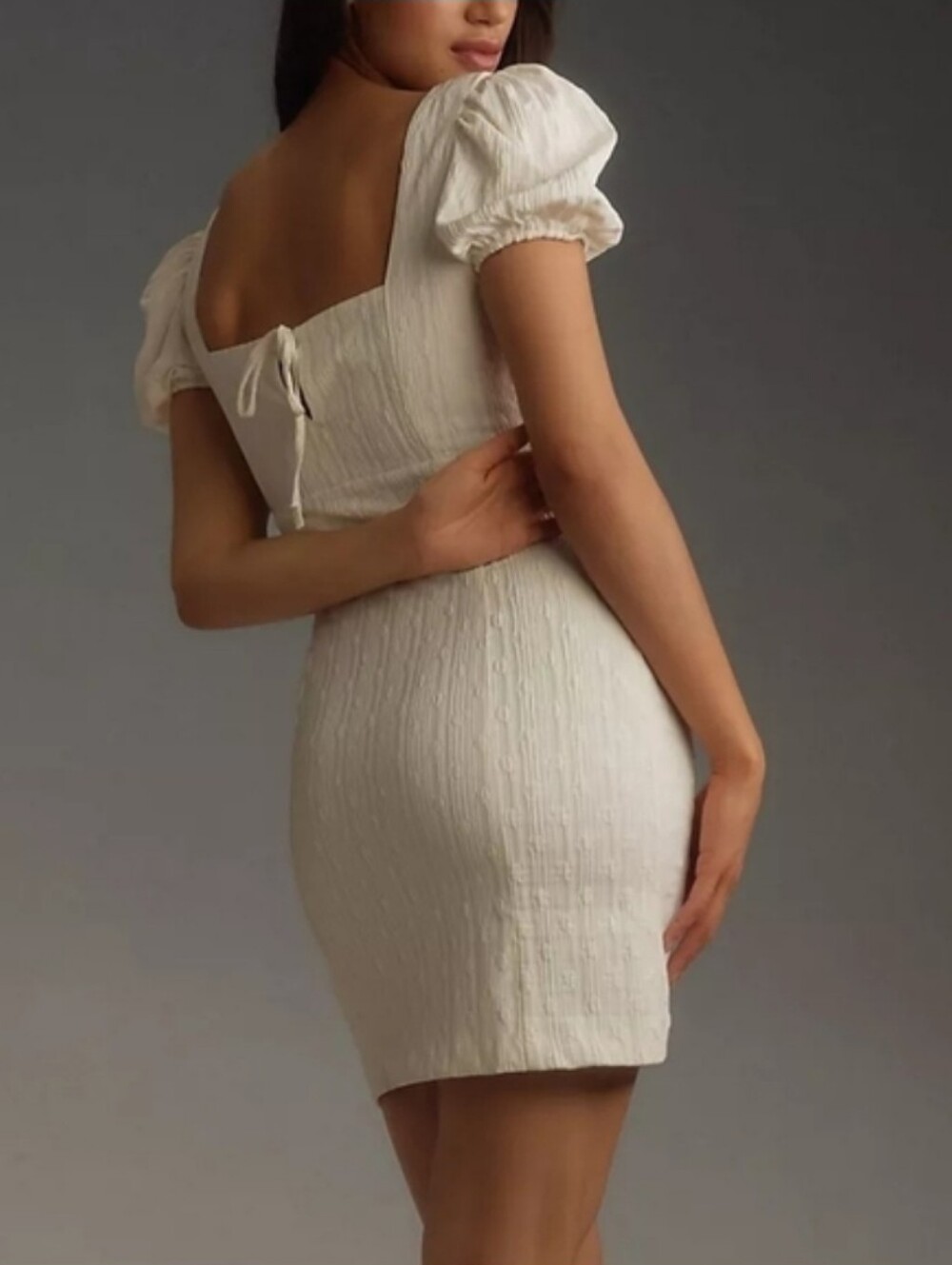 Anthropologie Maeve White Puff Sleeve Square Neck Mini Dress M NWT